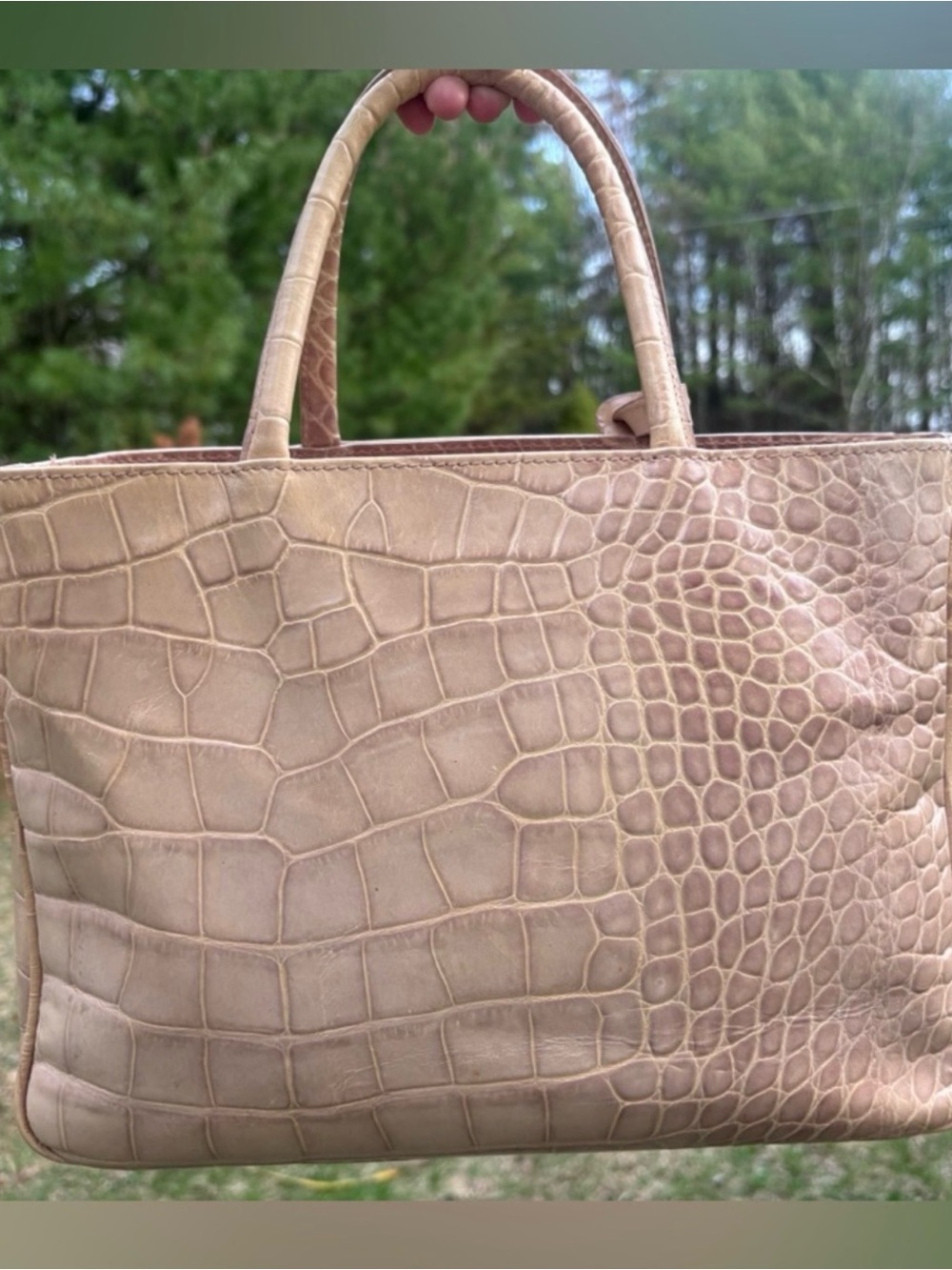 Furla Croc-Embossed Tan Leather Tote with Logo Charm - Picture 13 of 13
